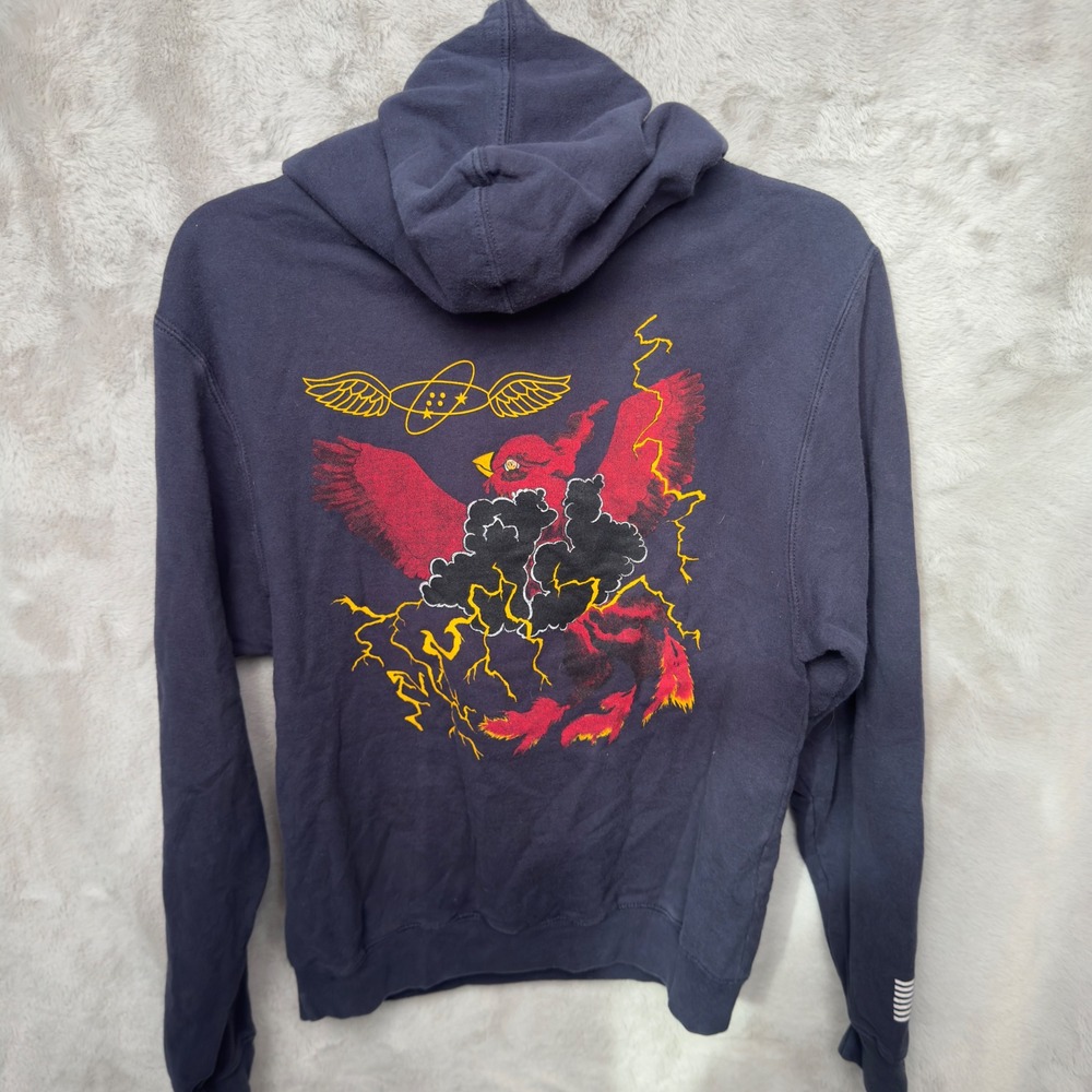 Graphic Hoodie Mens S Navy Blue Phoenix Lightning‎ Vintage Y2K Cyber Streetwear